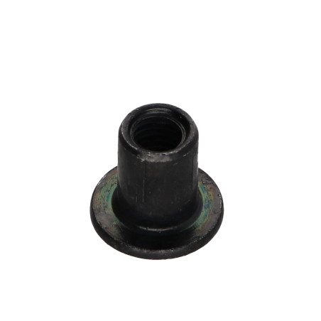 1 x Bindemøtrik fladt hoved Hoveddiameter 15 diameter 9 Længde under hoved 12 M6 Sekskantet fatning 4 sort galvaniseret