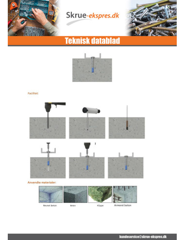 1 x Skrue til beton hoved Pan hoved TORX T30...