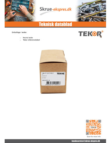 1 x TEKOR skruer trØ og spØnplader Rustfrit...