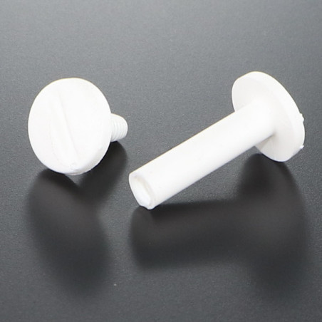 1 x Bindingskrue M6X35 diameter RÃ¸r 8 hvid nylon 2 stk han/hun