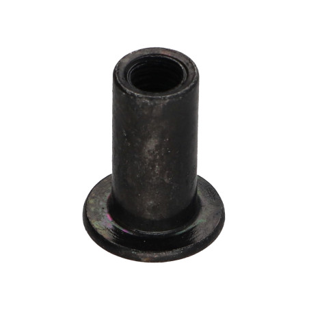 1 x Bindemøtrik fladt hoved Hoveddiameter 15 diameter 9 Længde under hoved 18 M6 Sekskantet fatning 4 sort galvaniseret