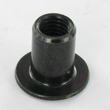 1 x Bindemøtrik fladt hoved Hoveddiameter 15 diameter 9 Længde under hoved 18 M6 Sekskantet fatning 4 sort galvaniseret