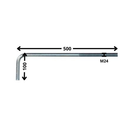 1 x Hængsel metal lang længde M24X500 Gevind 150 elforzinket stål