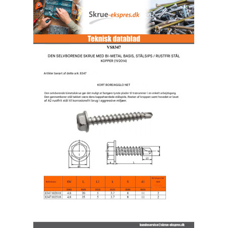 1 x Selvborende skrue Bimetal Sekskantet hoved Flange bore lang 6,3X25