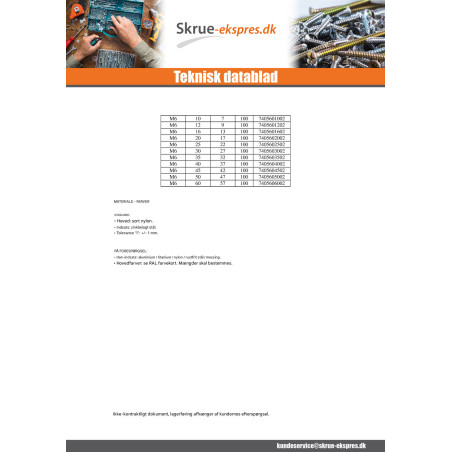 1 x Ende Stramme 4 FILIALER M6X60 sort nylon