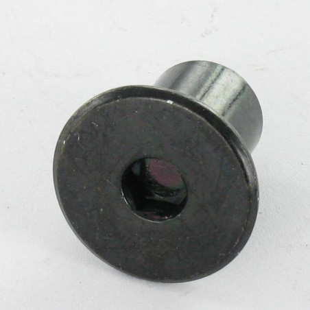 1 x Bindemøtrik fladt hoved Hoveddiameter 22,5 diameter 13 Længde under hoved 18 M10 sort galvaniseret