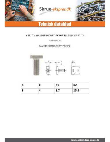 1 x Vis m-hastighed hammer hoved 8,7X15,5X4...