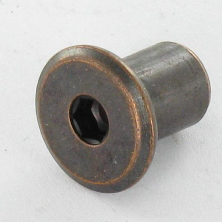 1 x Bindemøtrik fladt hoved Hoveddiameter 18 diameter 10 Længde under hoved 13,5 M8 BRONZE