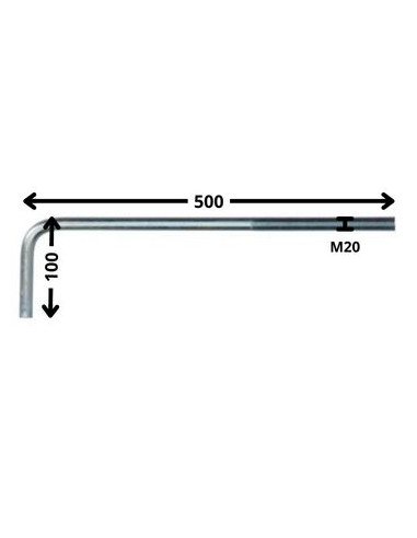 1 x Hængsel metal lang længde M20X500 Gevind...
