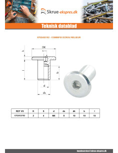 Bindemøtrik fladt hoved Hoveddiameter 15 diameter 9...