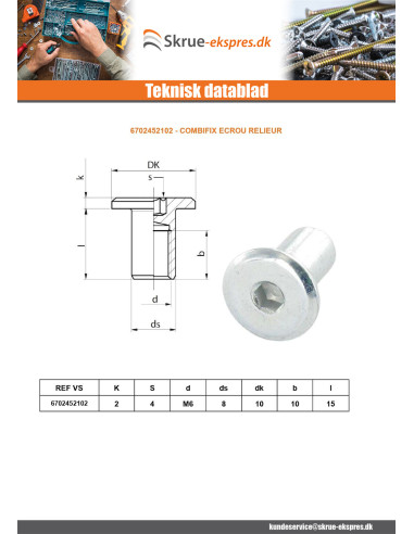 1 x Bindemøtrik fladt hoved Hoveddiameter 15...