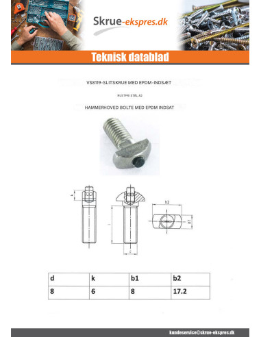 1 x Vis m-hastighed hammer hoved 17,2X8X6 EDPM...