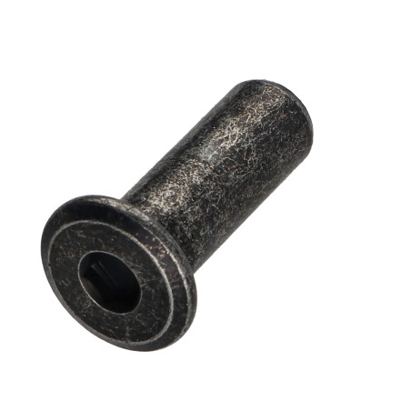1 x Bindemøtrik fladt hoved Hoveddiameter 15 diameter 9 Længde under hoved 25 M6 Sekskantet fatning 5 sort galvaniseret
