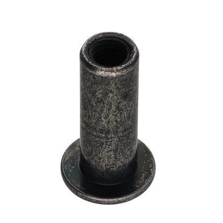 1 x Bindemøtrik fladt hoved Hoveddiameter 15 diameter 9 Længde under hoved 25 M6 Sekskantet fatning 5 sort galvaniseret