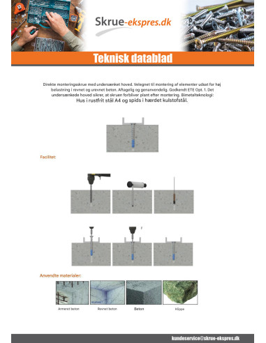 1 x Skrue til beton forsænket hoved TORX T45...