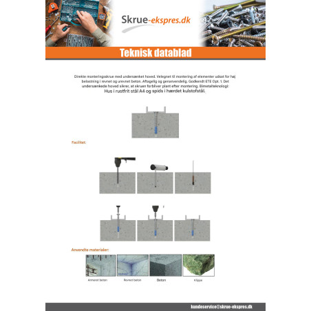1 x Skrue til beton forsænket hoved TORX T45 8X120 Bimetal