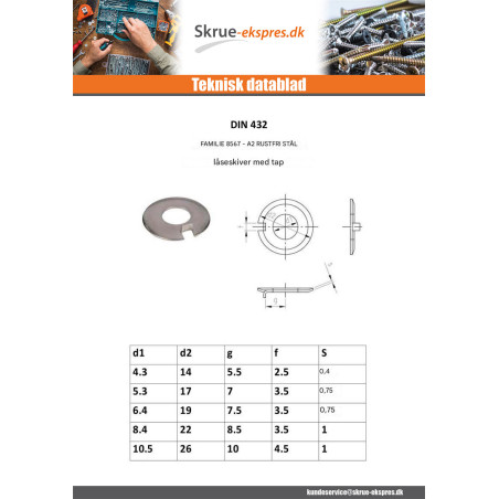 1 x Låseskive med udvendig tap Rustfrit stål A2 15X33X1.2 Tipo F 4,5