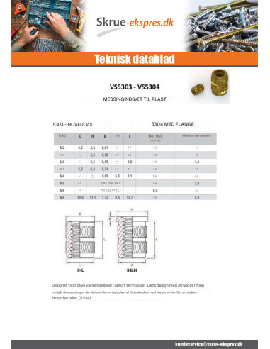 1 x Gevindindsæt med hoved HEATFIX Messing M5X9.5