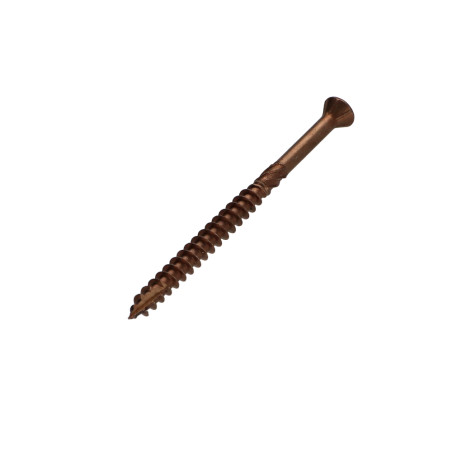 1 x Terrasseskrue TEKOR forsænket pan hoved T25 5X60 spids anti-kløvning type 17 cut Rustfrit stål A4 Brun