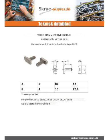 1 x Vis m-hastighed hammer hoved 10X10X4 M8X20...