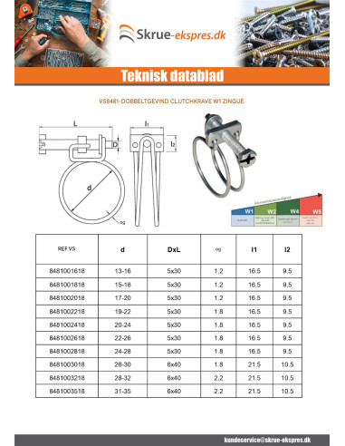 1 x Slangeklemme med dobbelt tråd diameter 35...
