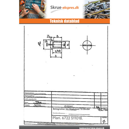 1 x Møtrik binder pan hoved kærv 8X9 M6X8 Rustfrit stål