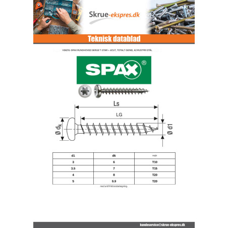 1 x Spax Træskrue rundt hoved T-STAR+ T20 4X30 Rustfrit stål A2