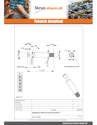 1 x Stift FORBINDELSE metal 6X35 elforzinket stål