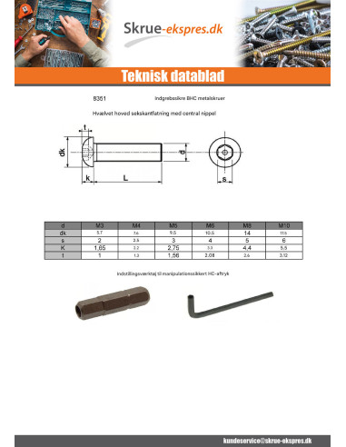 1 x Vis m-hastighed Ukrænkelig Hult sekskantet...