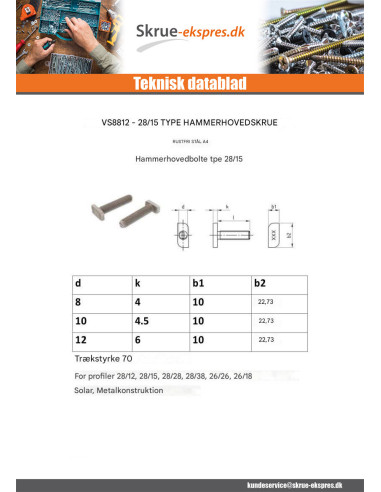 1 x Vis m-hastighed hammer hoved 10X10X4,5...