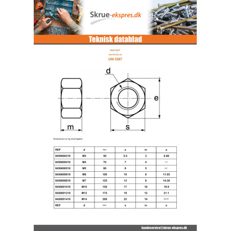 1 x Møtrik Høj sekskantet M16 Tykkelse 16 Rustfrit stål A4