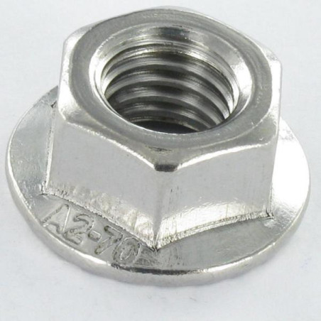 1 x Sekskantmøtrik Rustfrit stål A2 Flange med hakket krave M5
