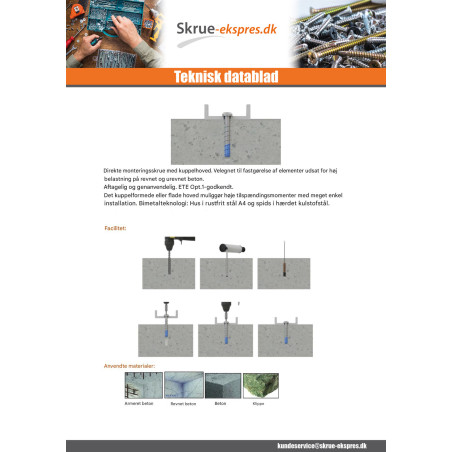 1 x Skrue til beton panhoved T40 6X80 Bimetal