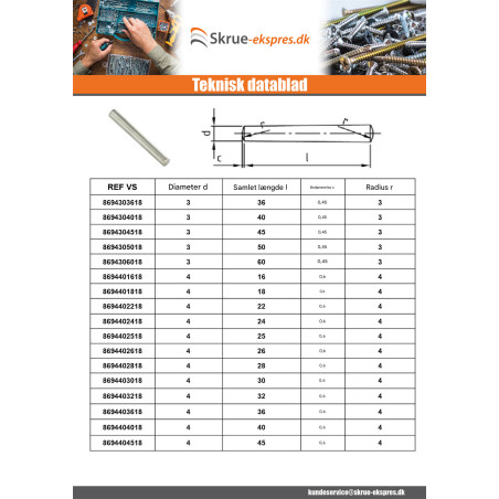 1 x Stift kegleformet 6X28 Rustfrit stål