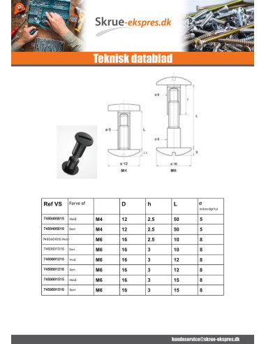 1 x Bindingskrue M4X12 diameter RÃ¸r 5 sort...
