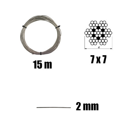 1 x "Sæt med 15 meter rustfrit stålkabel
