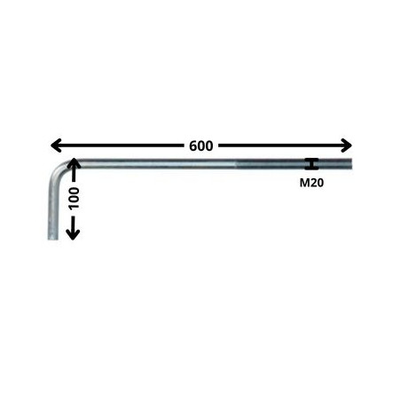 1 x Hængsel metal lang længde M20X600 Gevind 150 elforzinket stål
