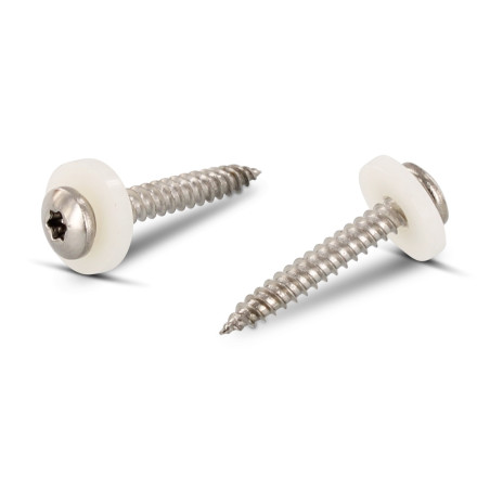 1 x Gevindvalse skrue panhoved T15 + Skiver Nylon 3,9X16 Rustfrit stål A2 naturlig