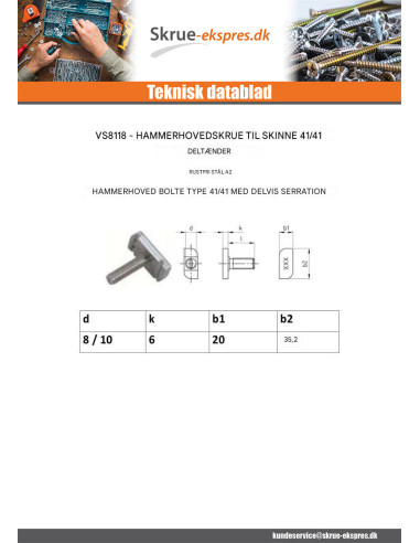 1 x Vis m-hastighed hammer hoved 20X35.2X6...