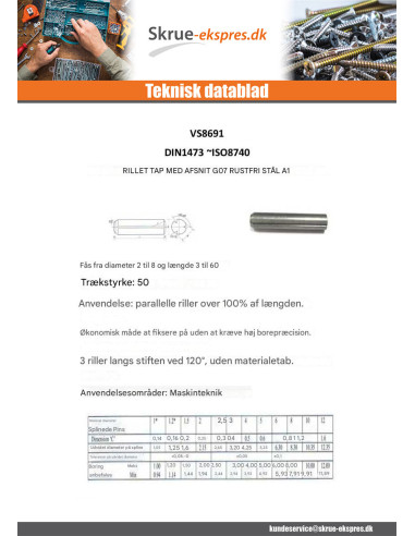 1 x Rillet cylindrisk stift med affasning G07...