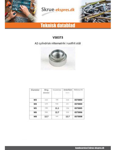 1 x Nittemøtrik cylindrisk M5 Tykkelse...