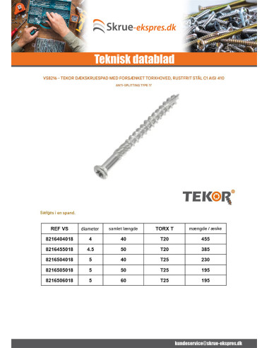 1 x Spand med 385 Terrasseskrue TEKOR 4,5X50...