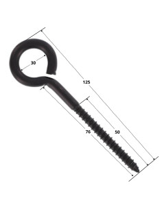 øje skrue Træ Rustfrit stål A4 Sort 10X125 Gevind 76 øje 30 2