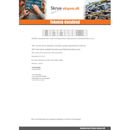 1 x Skiver flad naturlig nylon M30X60X4 M