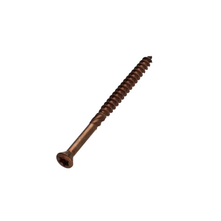 1 x Terrasseskrue TEKOR forsænket pan hoved T25 5X70 spids anti-kløvning type 17 cut Rustfrit stål A4 Brun