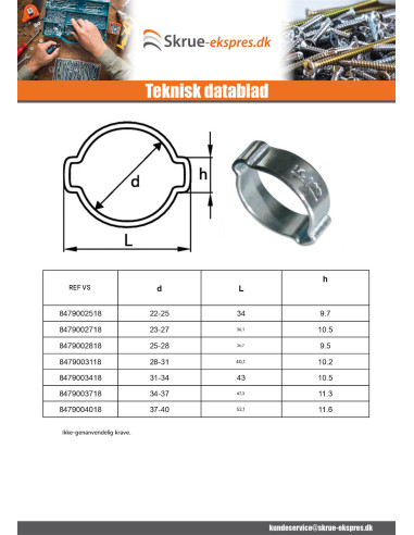 1 x Slangeklemme to vinger diameter 20 to 23...
