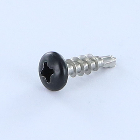 1 x Selvborende skrue panhoved Pozi TRÅD AGLO 5X18 Rustfrit stål A2 RAL9005 dyb sort