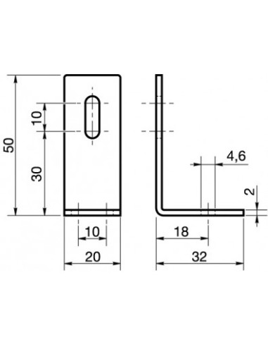 1 x Beslag justering 32X50X20 2 huller...