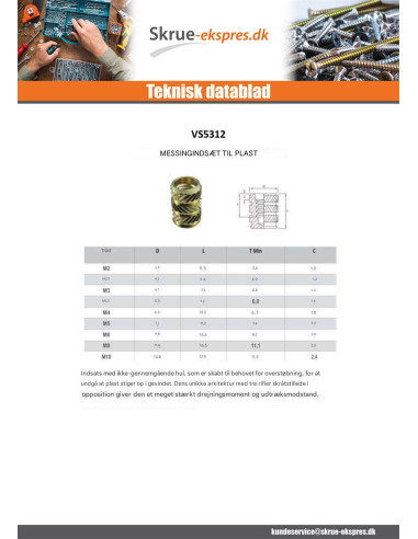 1 x Gevindindsæt Messing FLOWFIX M3X7.3