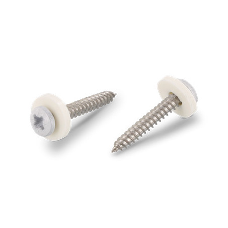 1 x Gevindvalse skrue panhoved Pozi PZ8 + Skiver Nylon 3,9X32 Rustfrit stål A2 Hvid
